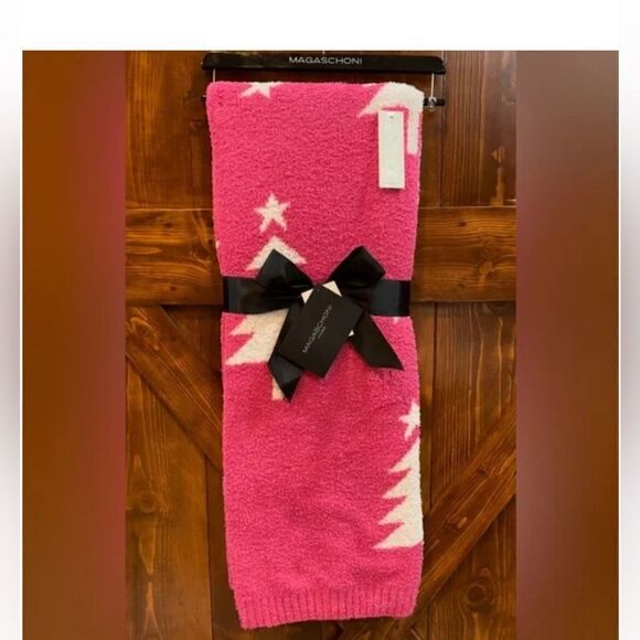 NWT RARE Magashoni Bright Pink White Christmas Tree Throw Blanket HTF Ticktock - Picture 5 of 8